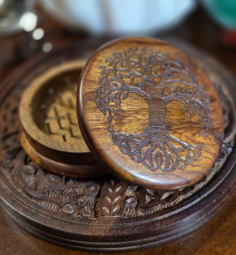 Wooden Herb Grinder With Carving