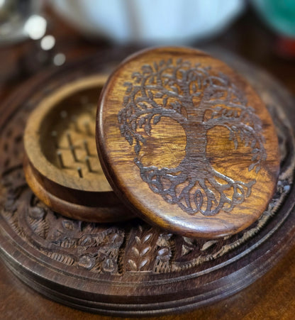 Wooden Herb Grinder With Carving