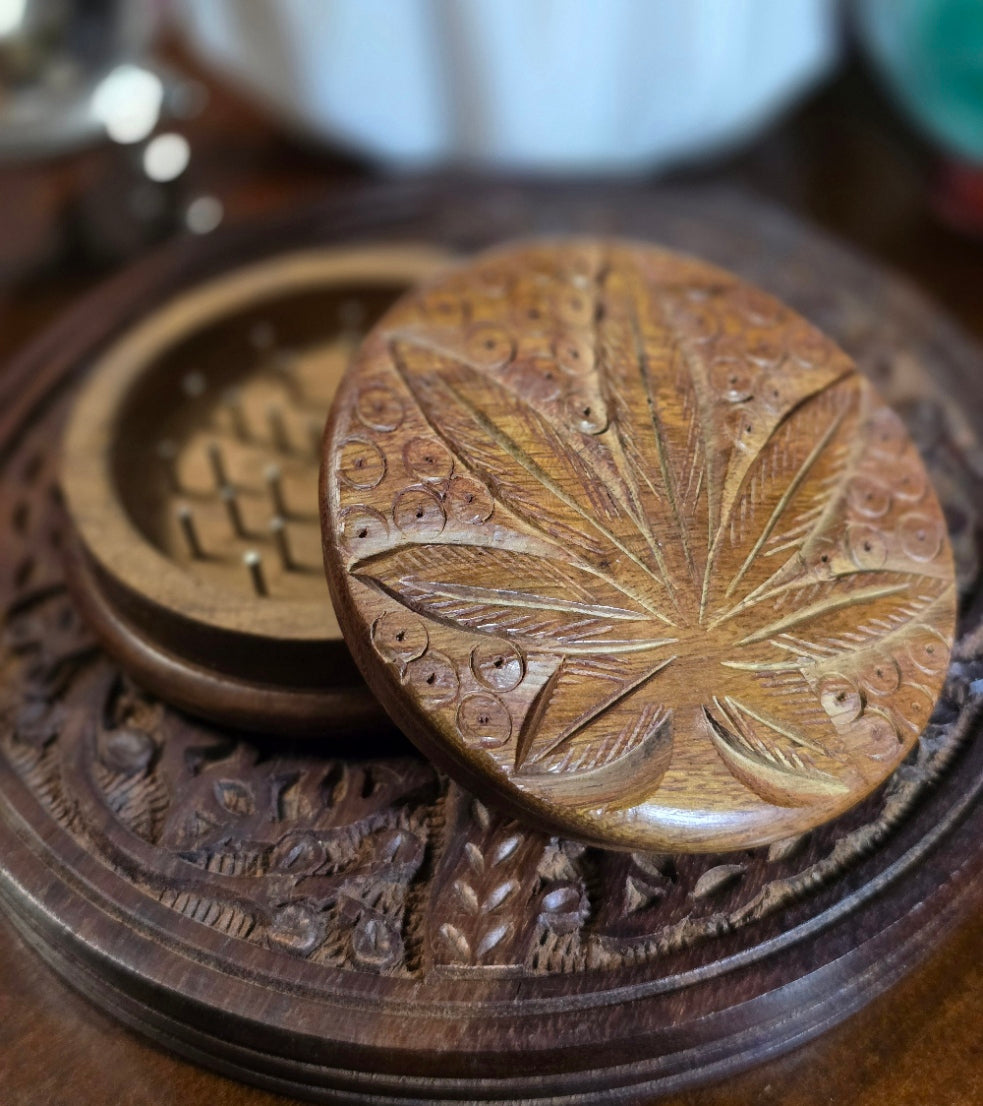 Wooden Herb Grinder With Carving