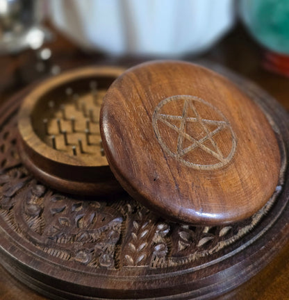 Wooden Herb Grinder With Carving
